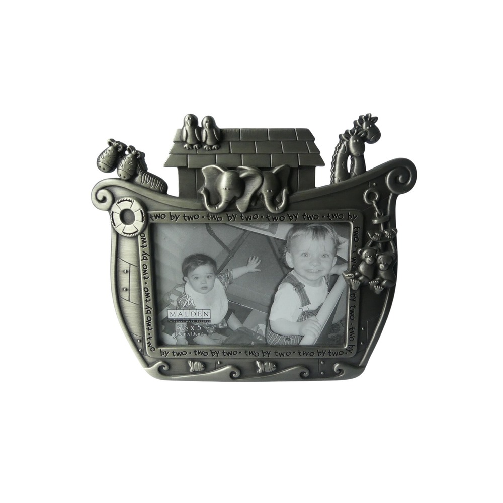 Noah's Ark Pewter Tone Two-by-Two Picture Frame by Malden- 3 1/2 x 5 NEW